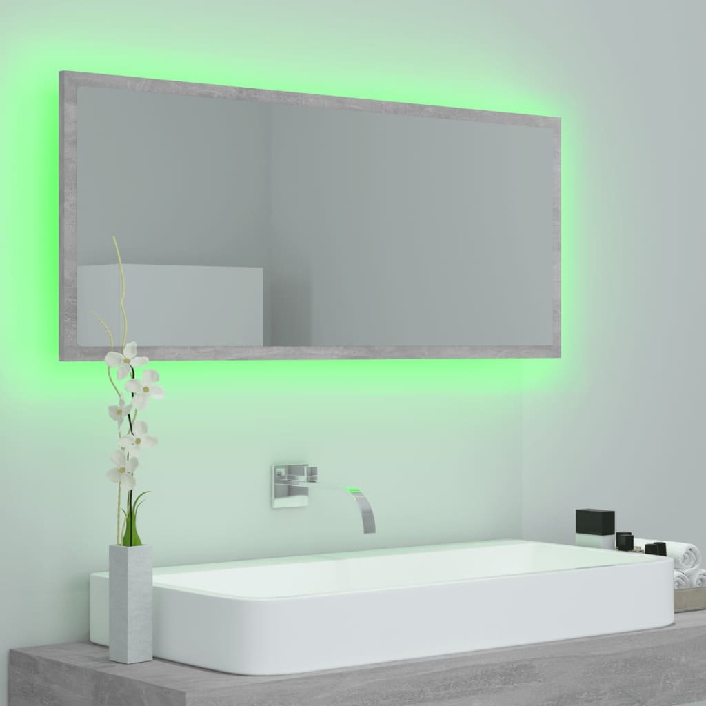 vidaXL Specchio da Bagno LED Grigio Cemento 100x8,5x37cm in Truciolato