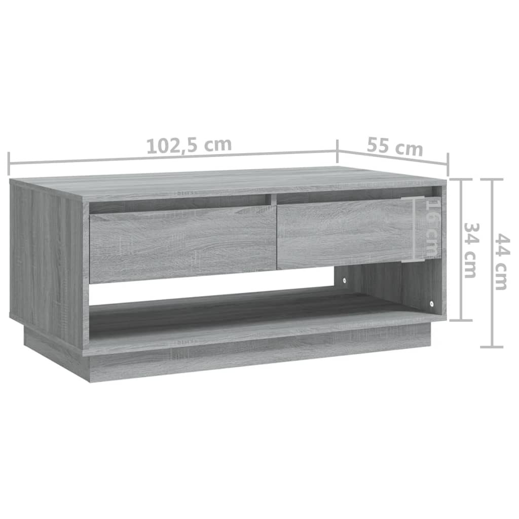 vidaXL Tavolino da Salotto Grigio Sonoma 102,5x55x44 cm in Truciolato