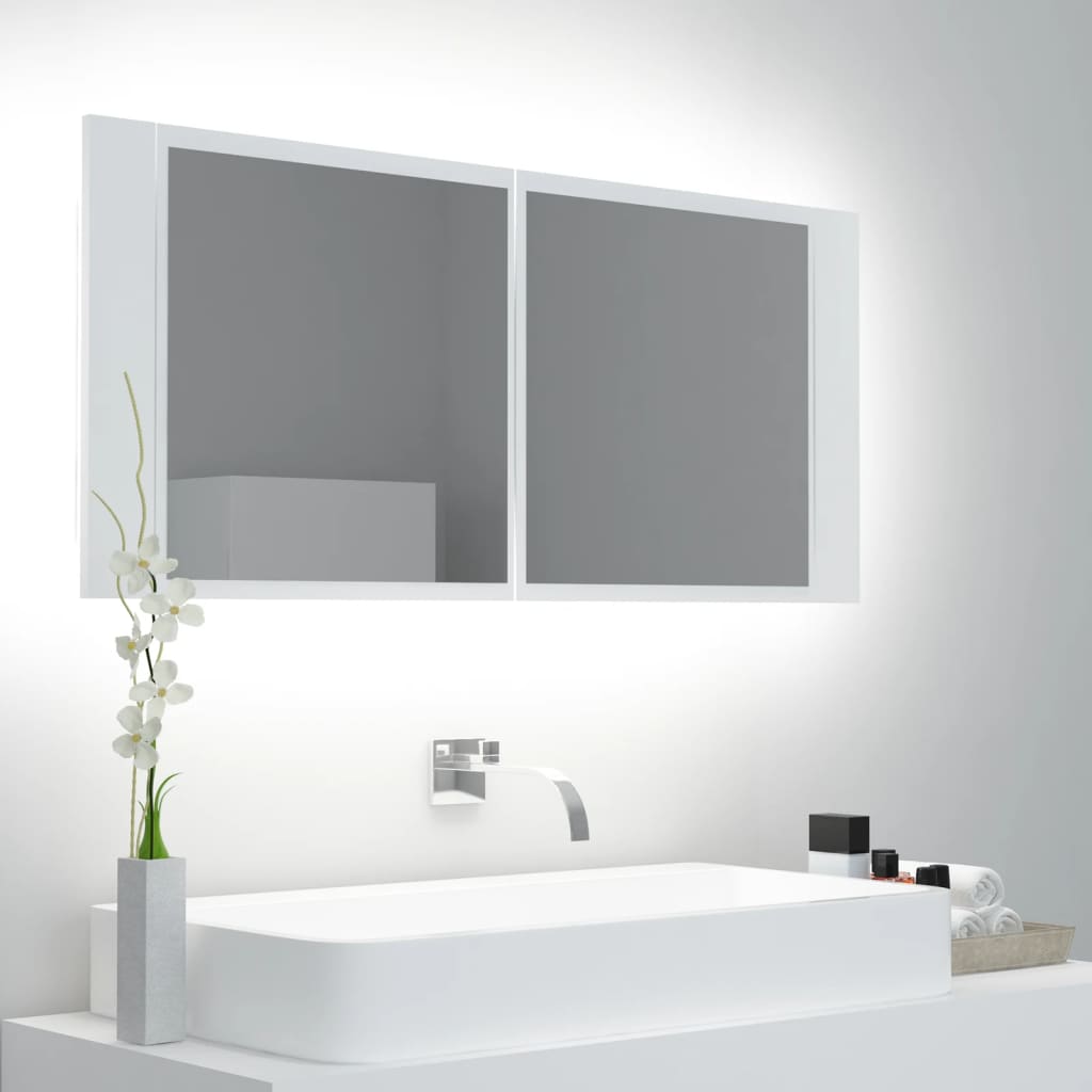 vidaXL Specchio da Bagno con LED Bianco 100x12x45 cm in Acrilico