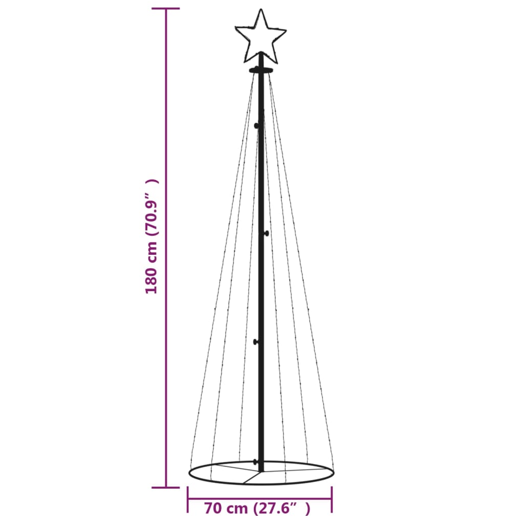 vidaXL Albero di Natale a Cono Colorato 108 LED 70x180 cm