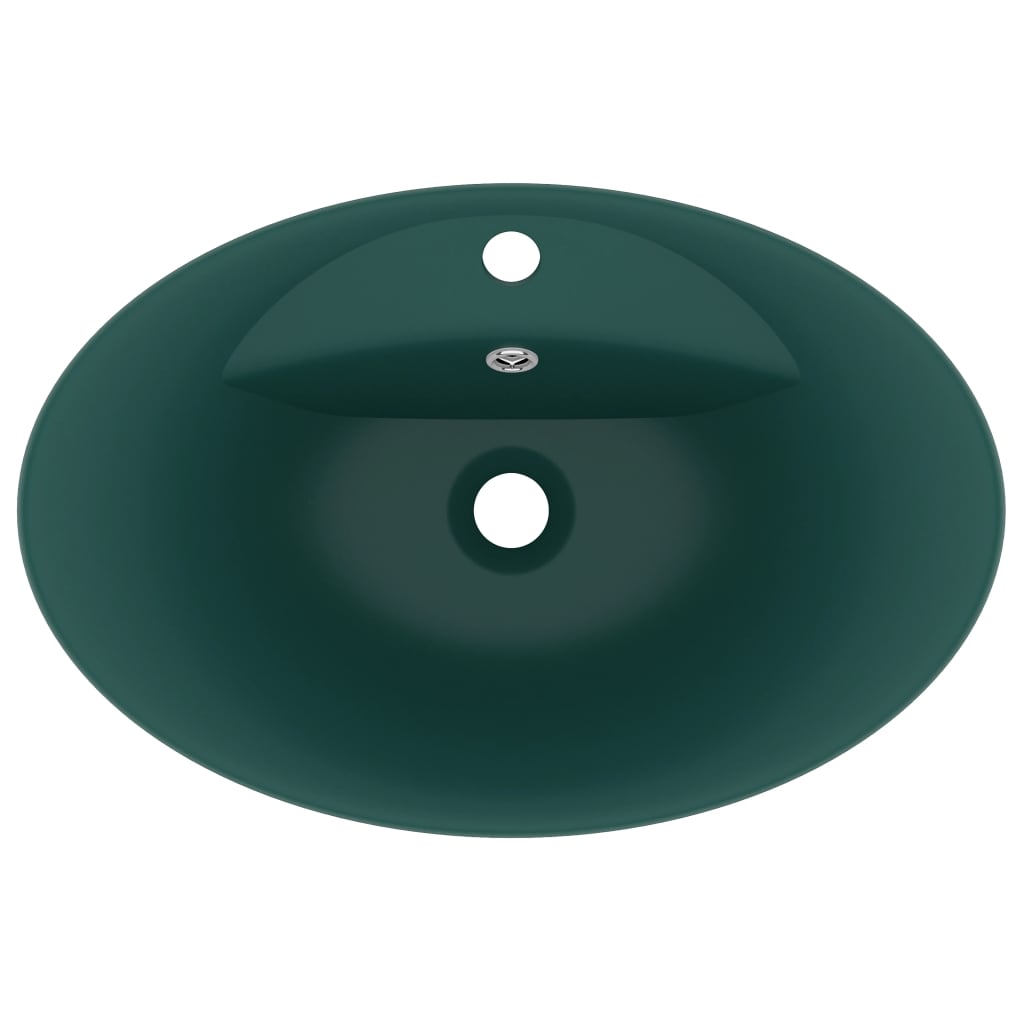 vidaXL Lavabo Troppopieno Ovale Verde Scuro Opaco 58,5x39cm Ceramica