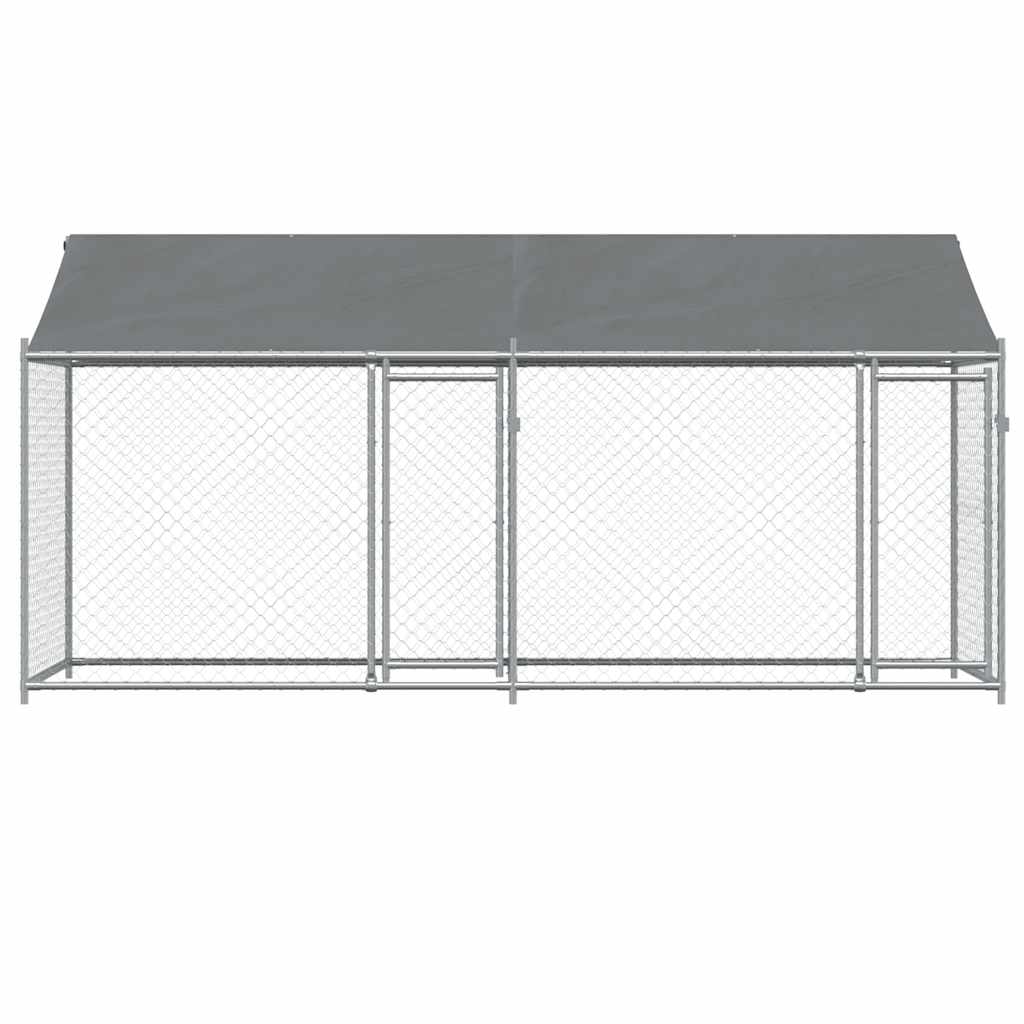 Gabbia Per Cani Con Corsa Grigio Chiaro 117x201x123 Cm – Acciaio Zincato, Box Esterno Con Cuccia E Recinto