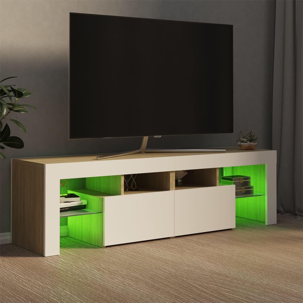 vidaXL Mobile Porta TV con Luci LED Bianco e Sonoma 140x36,5x40 cm