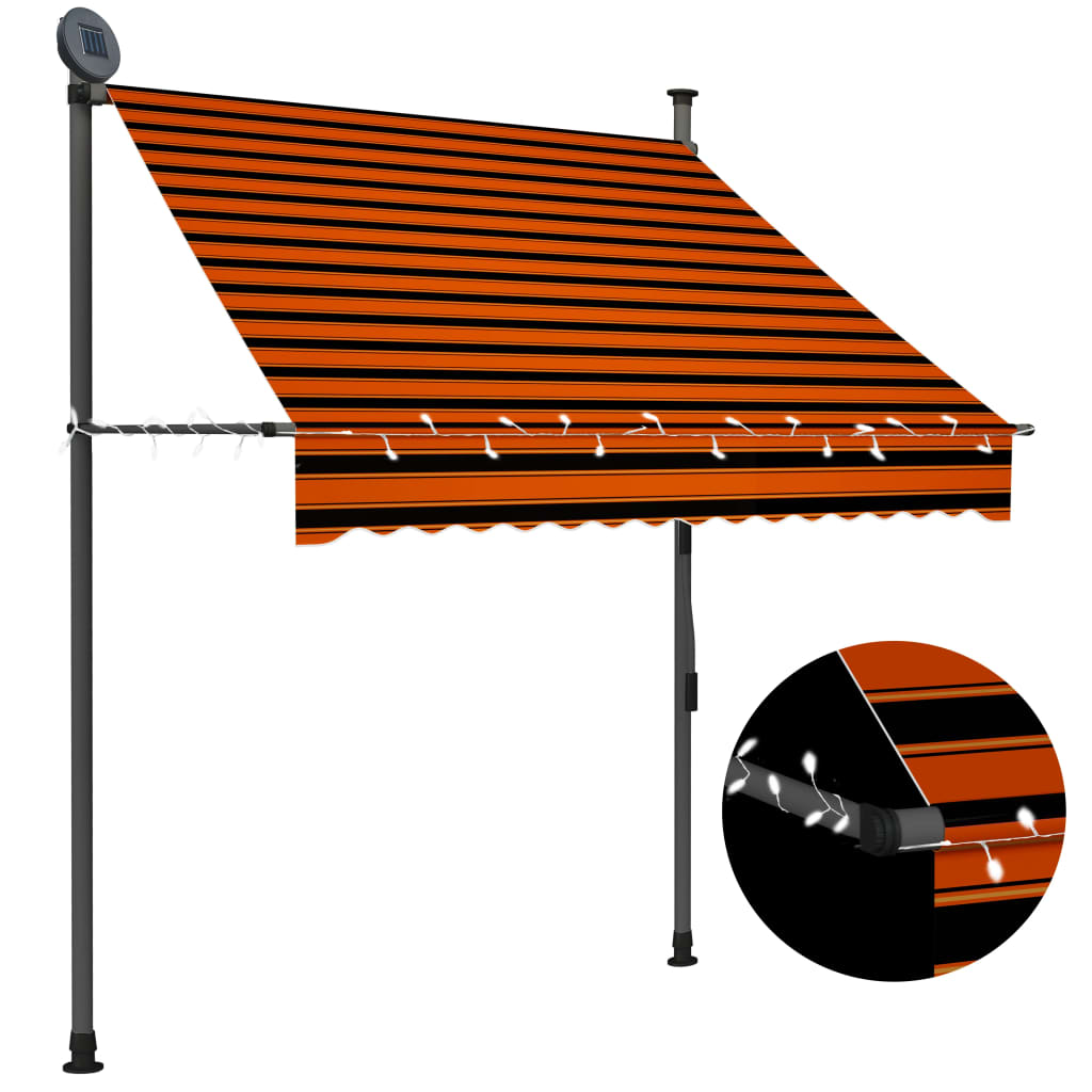 vidaXL Tenda da Sole Retrattile Manuale LED 150 cm Arancione e Marrone