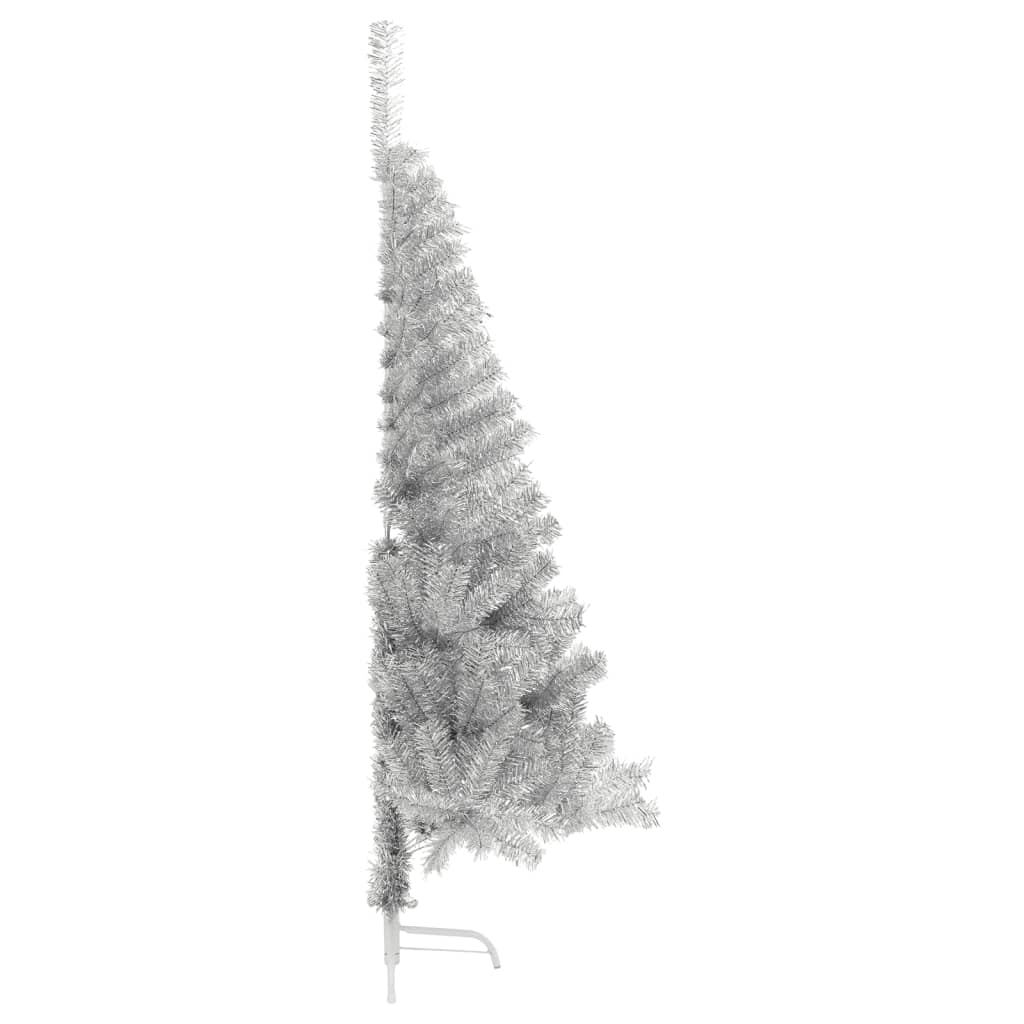 vidaXL Albero di Natale a Metà con Supporto Argento 120 cm PET