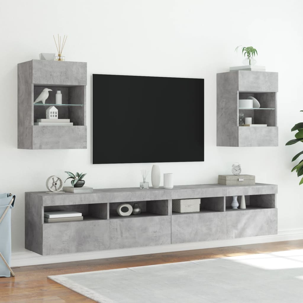 vidaXL Mobile TV a Parete con Luci LED Grigio Cemento 40x30x60,5 cm