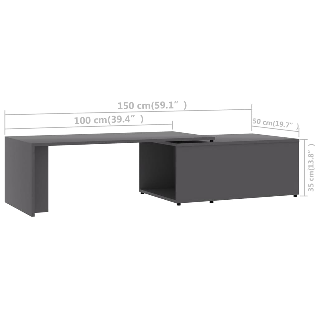 vidaXL Tavolino da Salotto Grigio 150x50x35 cm in Legno Multistrato
