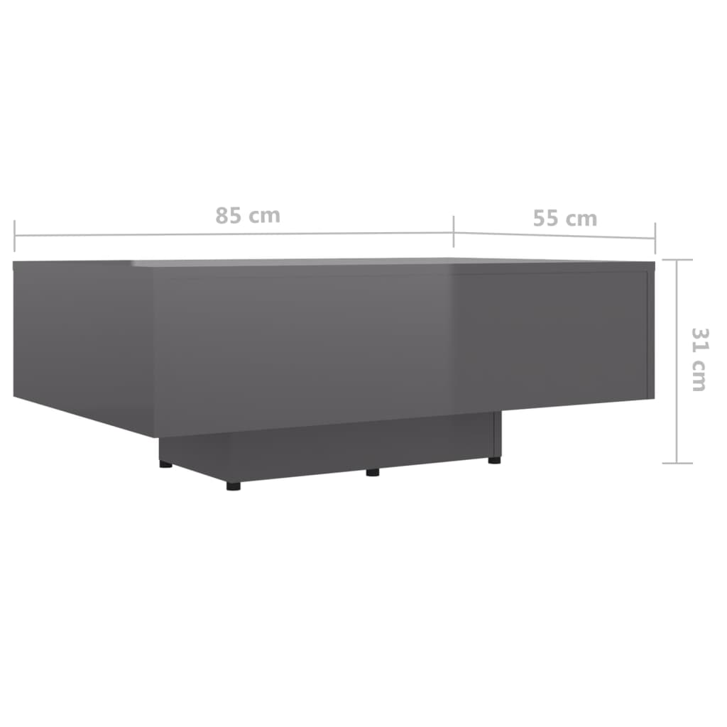 vidaXL Tavolino da Salotto Grigio Lucido 85x55x31 cm Legno Multistrato