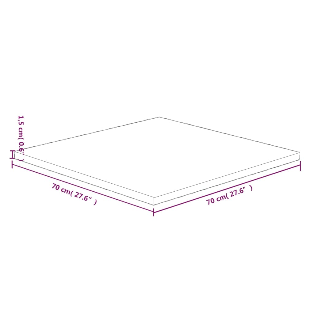 vidaXL Piano Tavolo Quadrato 70x70x1,5cm Massello Rovere Non Trattato