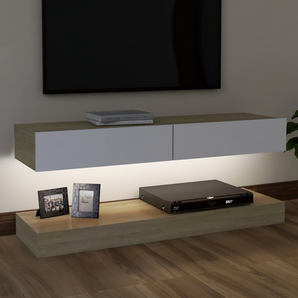 vidaXL Mobile Porta TV con Luci LED Bianco e Sonoma 120x35 cm
