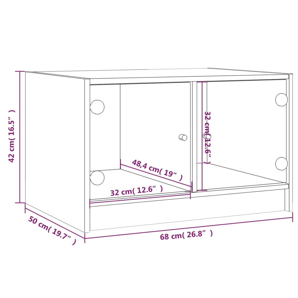 vidaXL Tavolino da Salotto con Ante in Vetro Bianco 68x50x42 cm