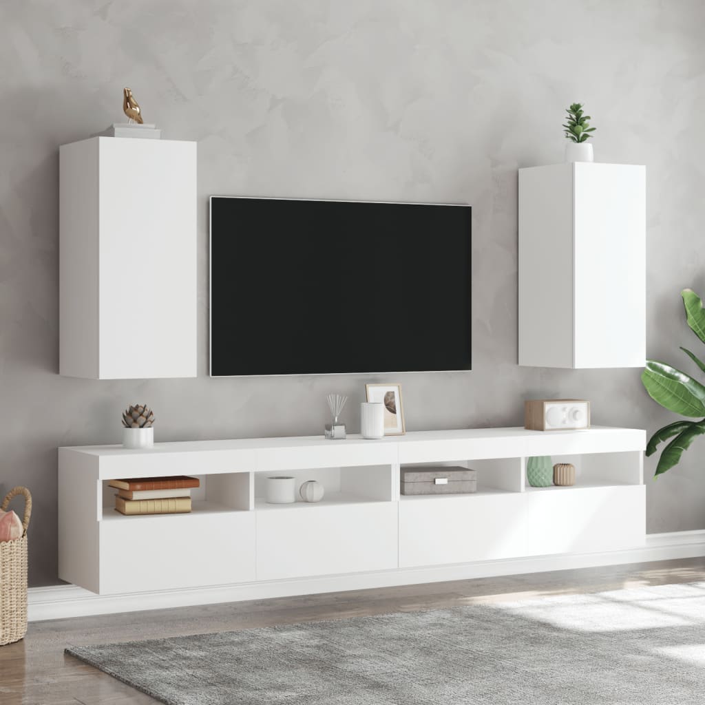 vidaXL Mobile TV a Parete con Luci LED Bianco 30,5x35x70 cm