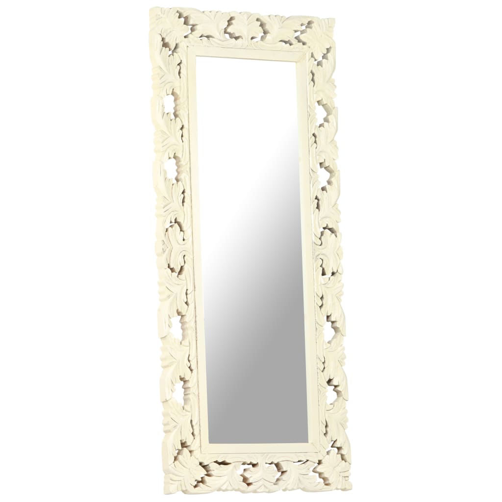 vidaXL Specchio Intagliato a Mano Bianco 110x50cm in Massello di Mango