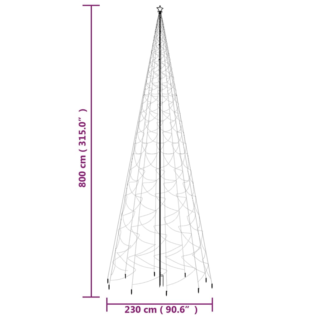 vidaXL Albero di Natale con Puntale Bianco Freddo 3000 LED 800 cm