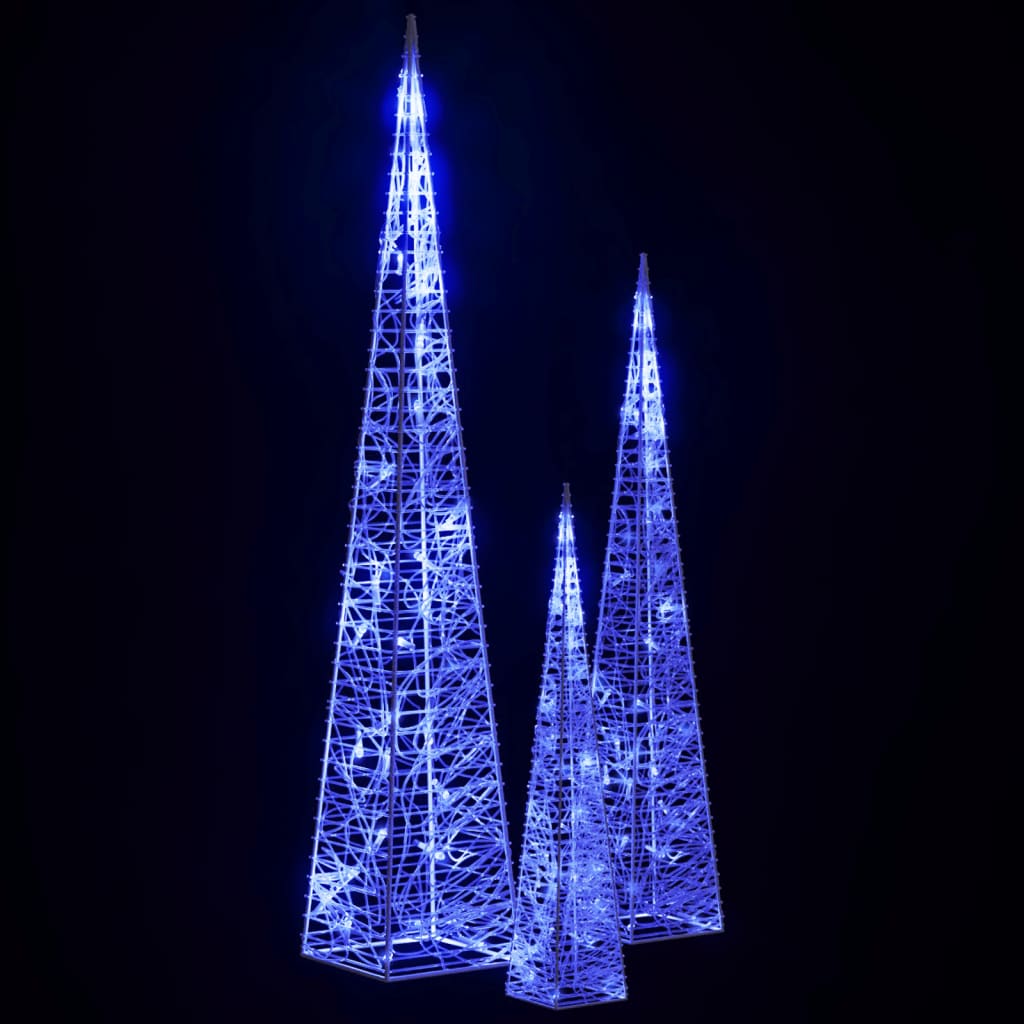 vidaXL Set Coni Luce LED Decorativi Acrilici Blu 30/45/60cm