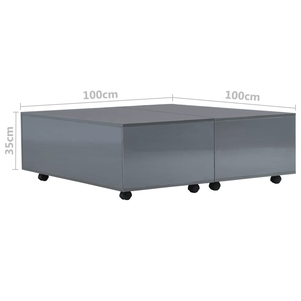 vidaXL Tavolino da Salotto Grigio Lucido 100x100x35 cm