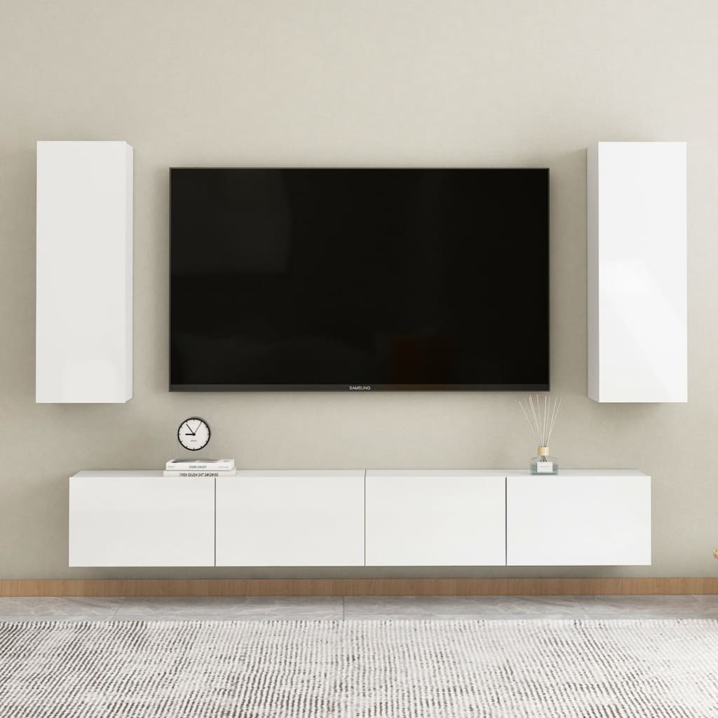 vidaXL Mobile Porta TV Bianco Lucido 30,5x30x90cm in Legno Multistrato