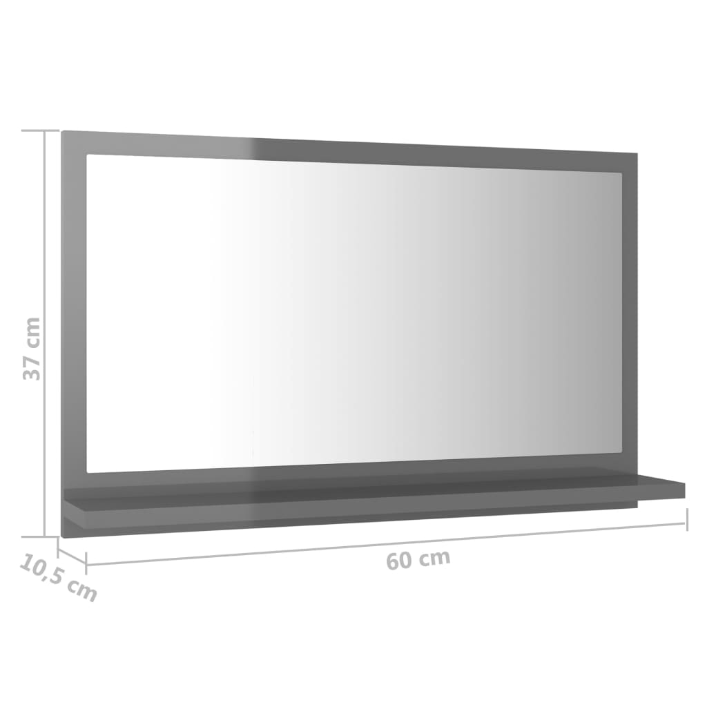 vidaXL Specchio da Bagno Grigio Lucido 60x10,5x37 cm Legno Multistrato