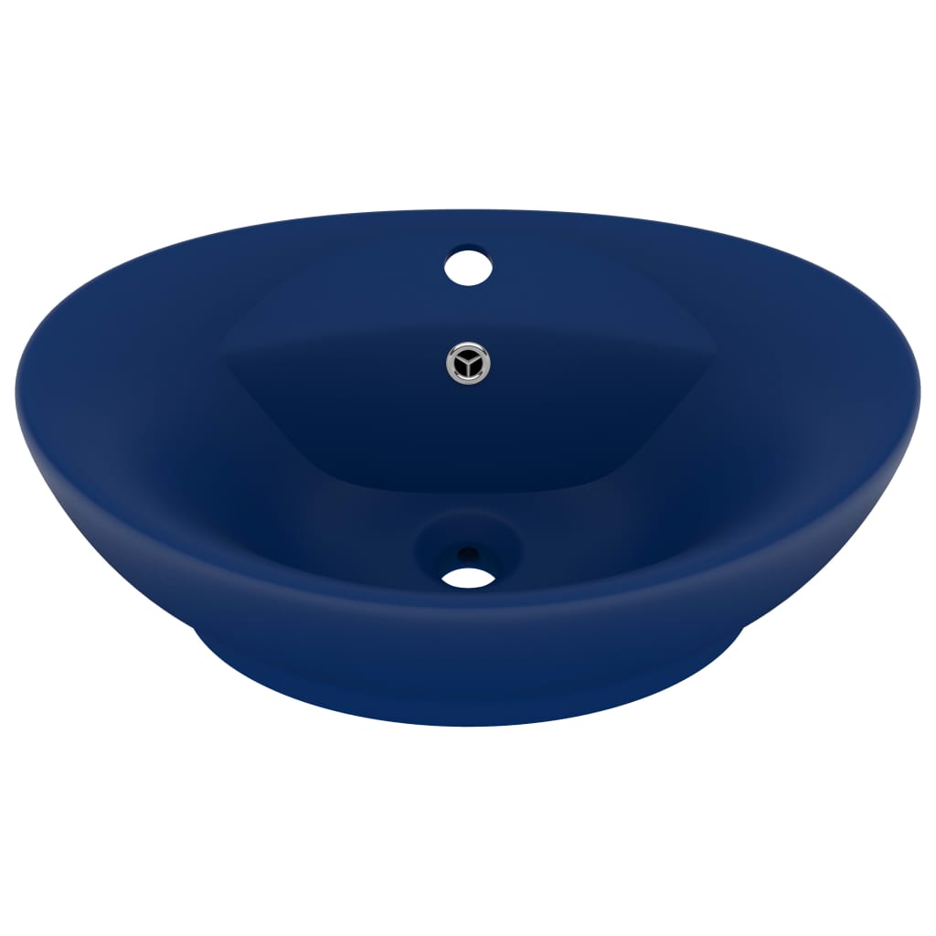 vidaXL Lavabo con Troppopieno Ovale Blu Scuro Opaco 58,5x39cm Ceramica