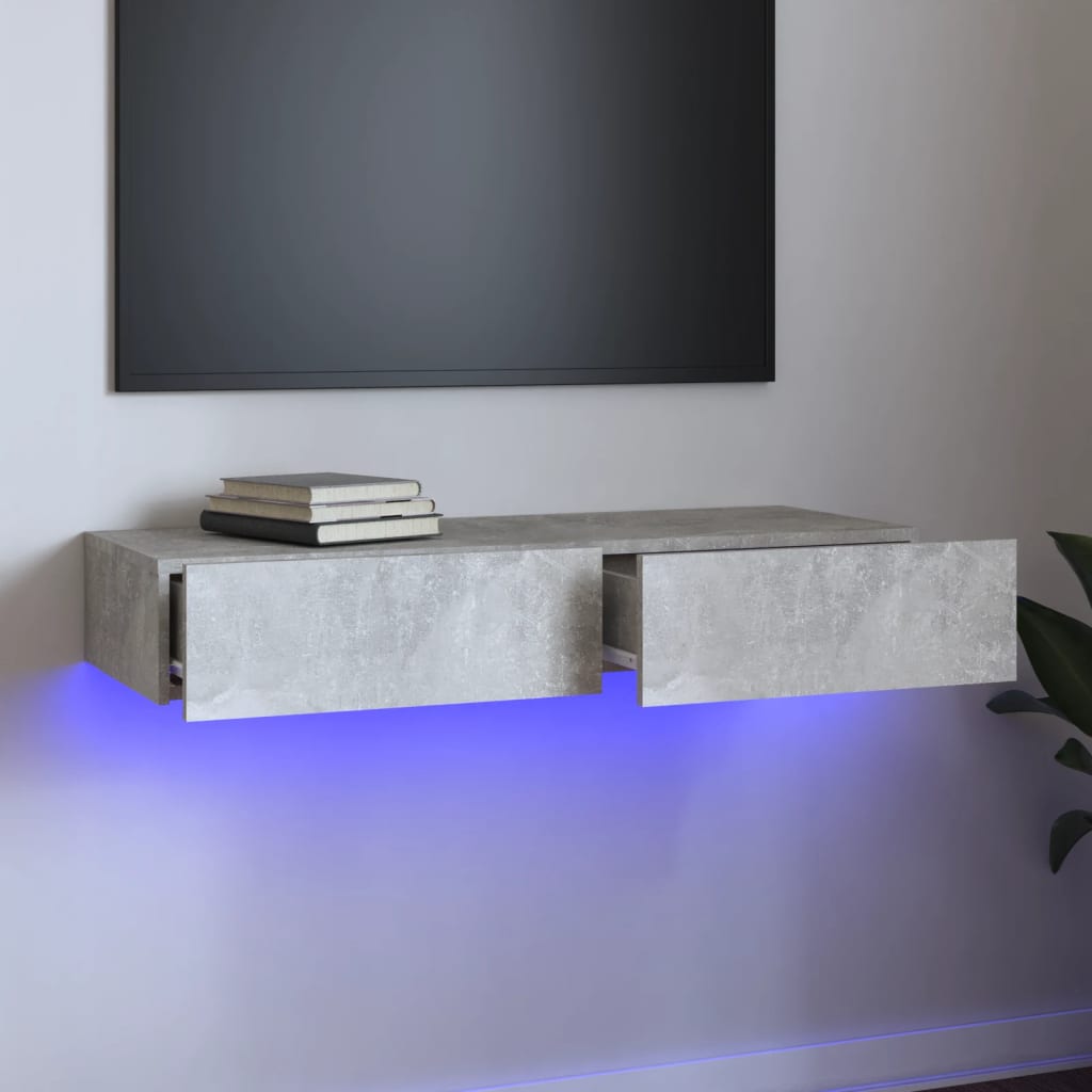 vidaXL Mobile Porta TV con Luci LED Grigio Cemento 90x35x15,5 cm