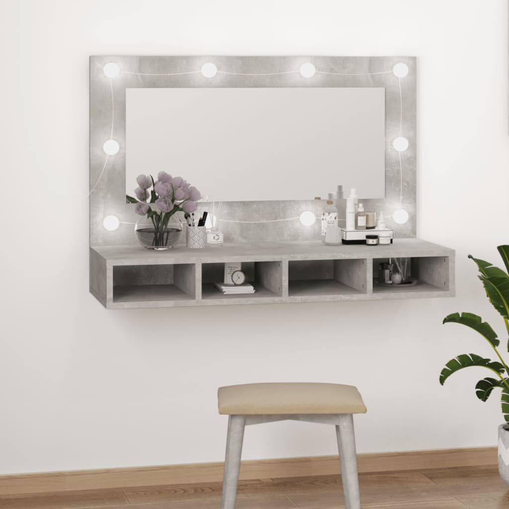 vidaXL Mobile a Specchio con LED Grigio Cemento 90x31,5x62 cm