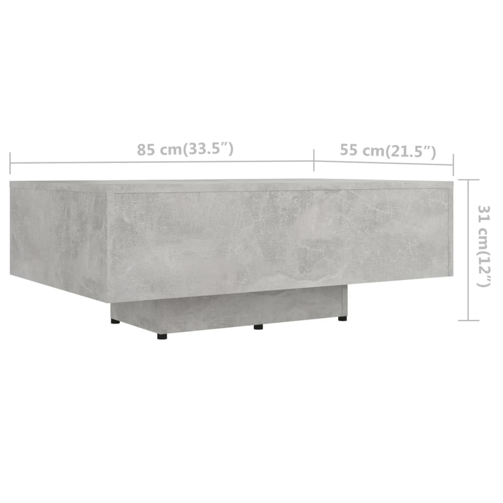 vidaXL Tavolino Salotto Grigio Cemento 85x55x31 cm Legno Multistrato