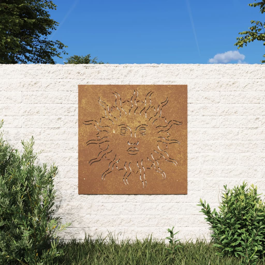 vidaXL Decorazione Muro da Giardino 55x55 cm Sole in Acciaio Corten