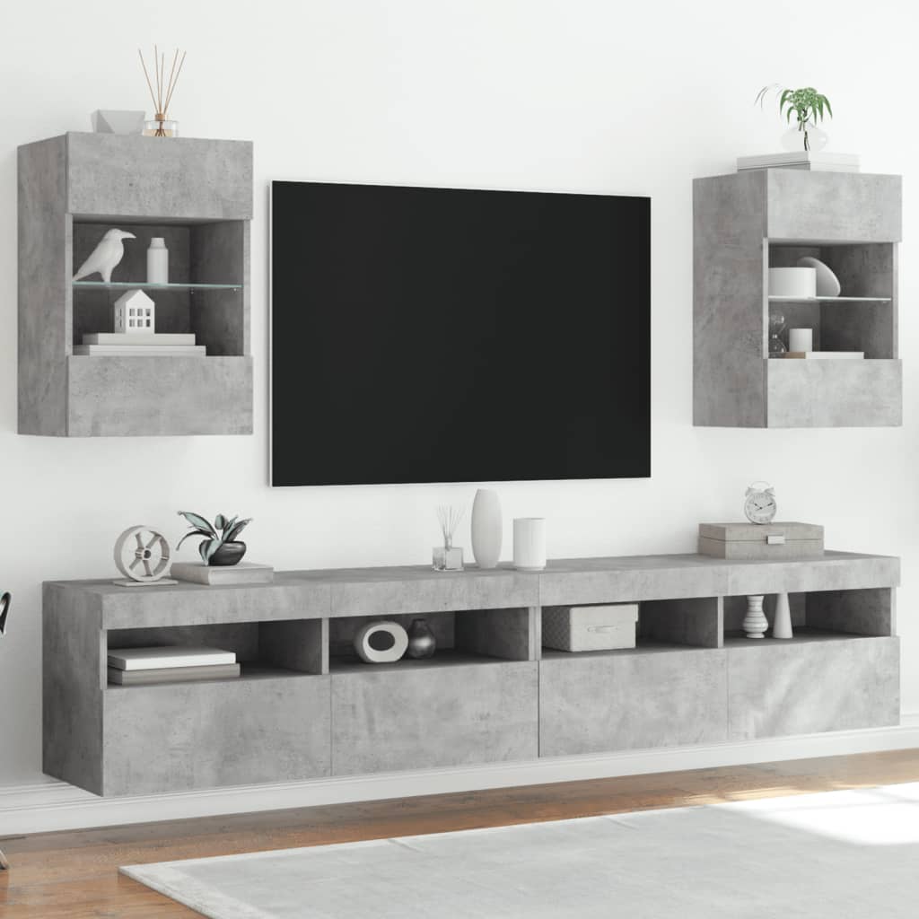 vidaXL Mobili TV a Parete con Luci LED 2pz Grigio Cemento 40x30x60,5cm