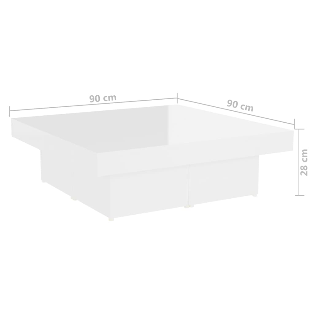 vidaXL Tavolino da Salotto Bianco Lucido 90x90x28 cm Legno Multistrato