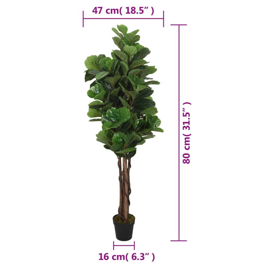 vidaXL Albero Ficus Lyrata 96 Foglie 80 cm Verde