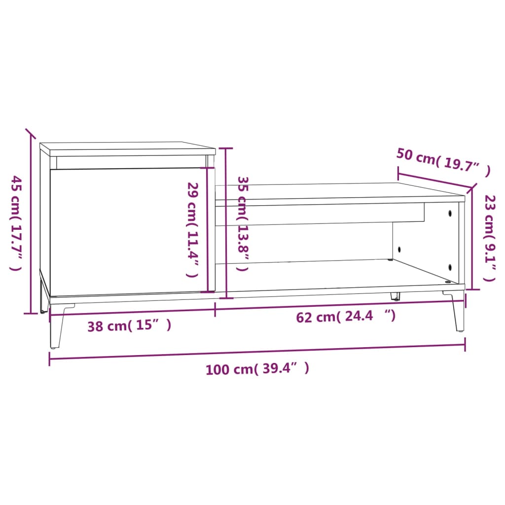 vidaXL Tavolino da Salotto Bianco Lucido 100x50x45cm Legno Multistrato