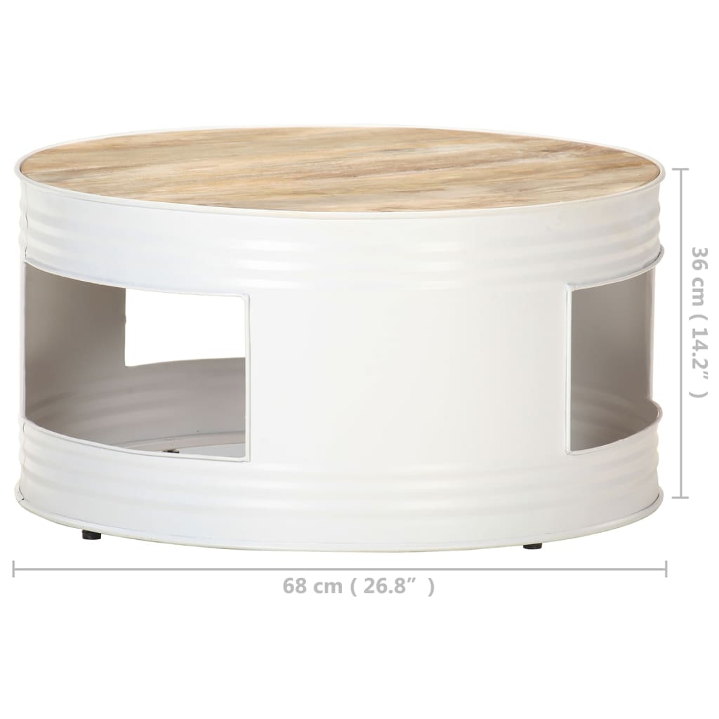 vidaXL Tavolino da Caffè Bianco 68x68x36 cm in Legno Massello di Mango