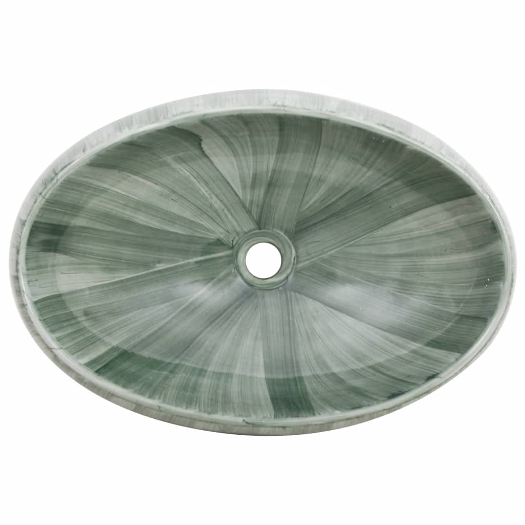 vidaXL Lavabo da Appoggio Verde Ovale 59x40x15 cm Ceramica