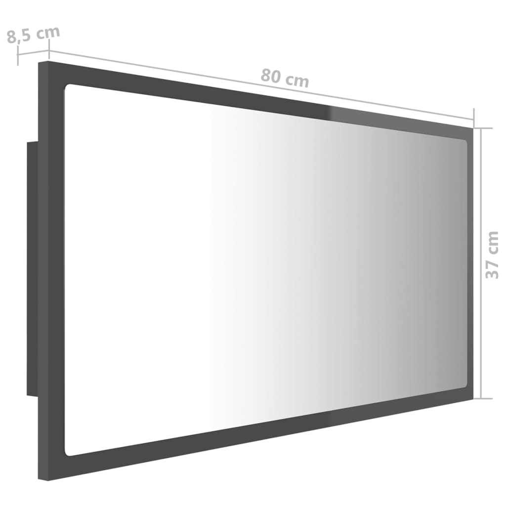 vidaXL Specchio da Bagno LED Grigio Lucido 80x8,5x37 cm in Acrilico