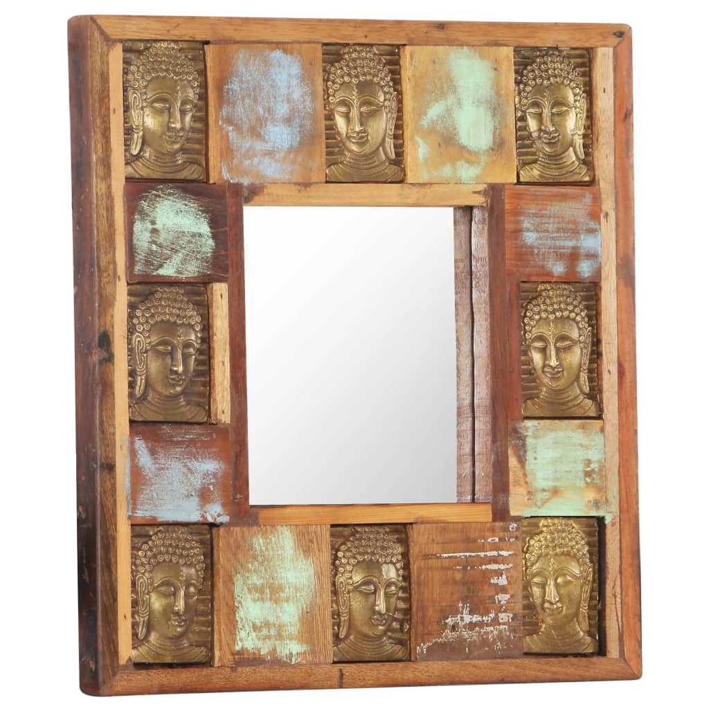 vidaXL Specchio Decorato con Buddha 50x50cm Legno Massello di Recupero