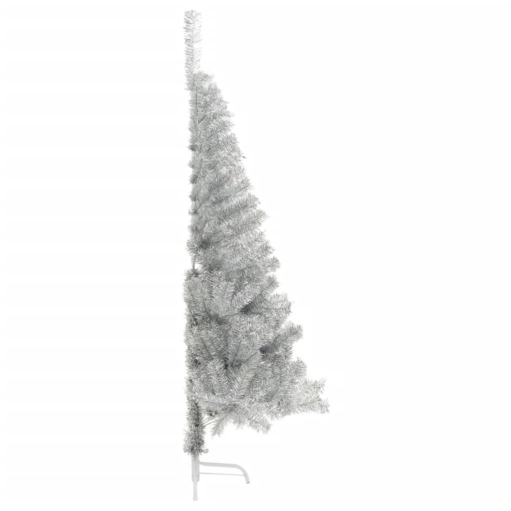 vidaXL Albero di Natale a Metà con Supporto Argento 180 cm PET