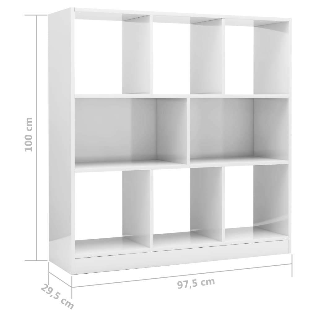 vidaXL Libreria Bianco Lucido 97,5x29,5x100 cm in Legno Multistrato