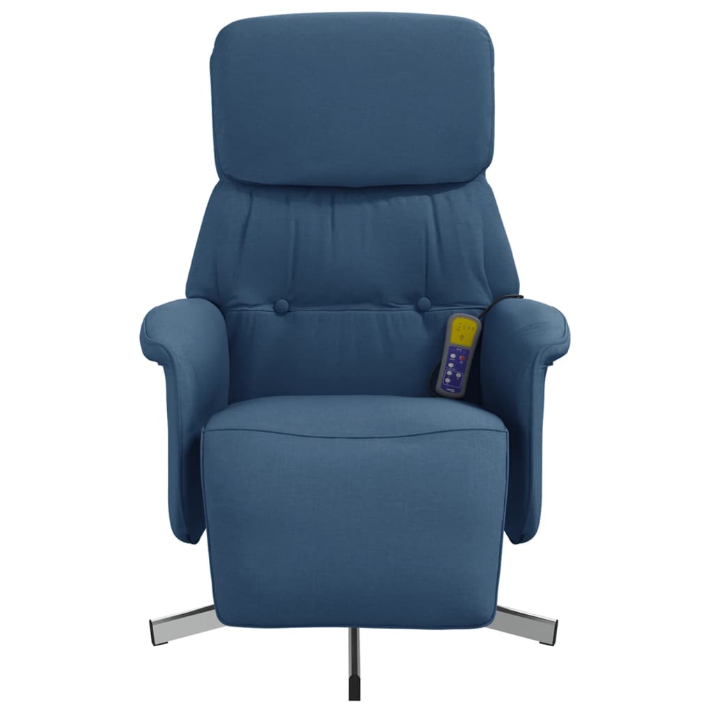 vidaXL Poltrona Reclinabile Massaggiante con Poggiapiedi Blu Tessuto