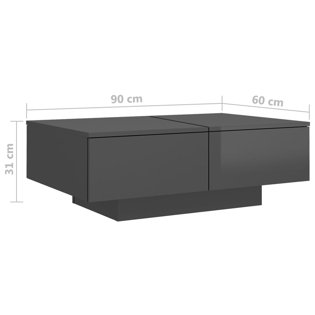 vidaXL Tavolino da Salotto Grigio Lucido 90x60x31 cm Legno Multistrato
