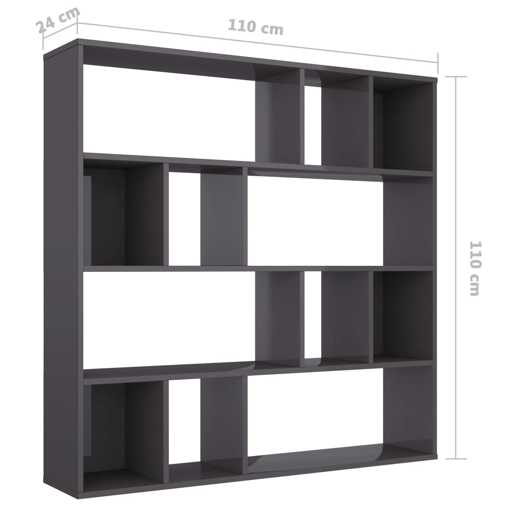 vidaXL Libreria/Divisorio Grigio Lucido 110x24x110 cm in Multistrato