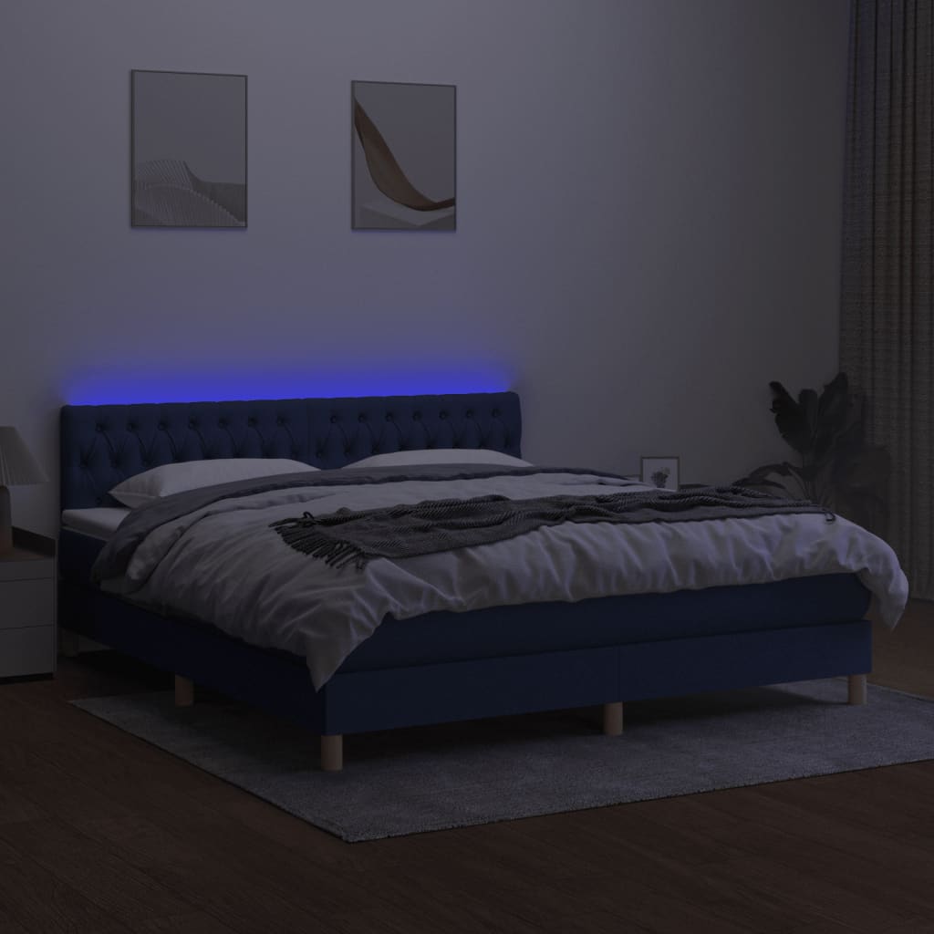 vidaXL Letto a Molle con Materasso e LED Blu 160x200 cm in Tessuto