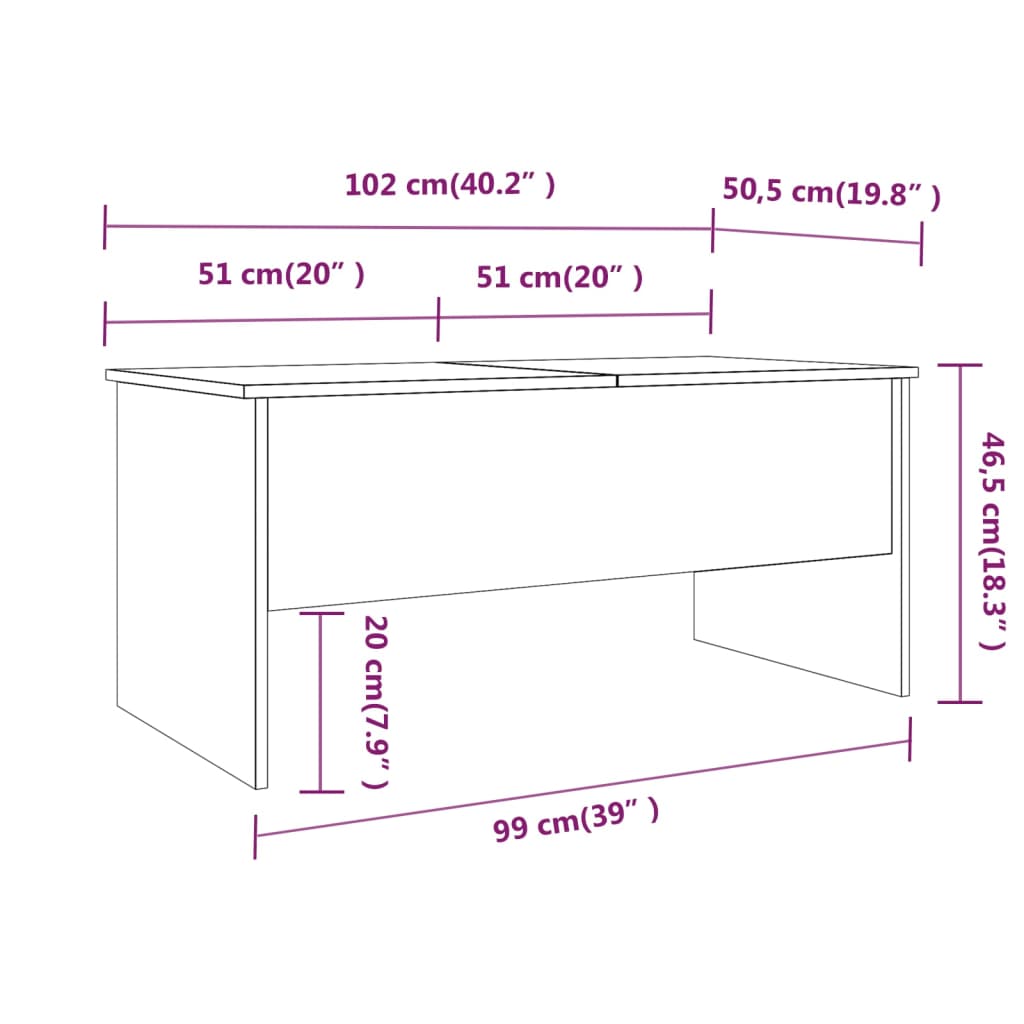 vidaXL Tavolino Grigio Sonoma 102x50,5x46,5 cm in Legno Multistrato