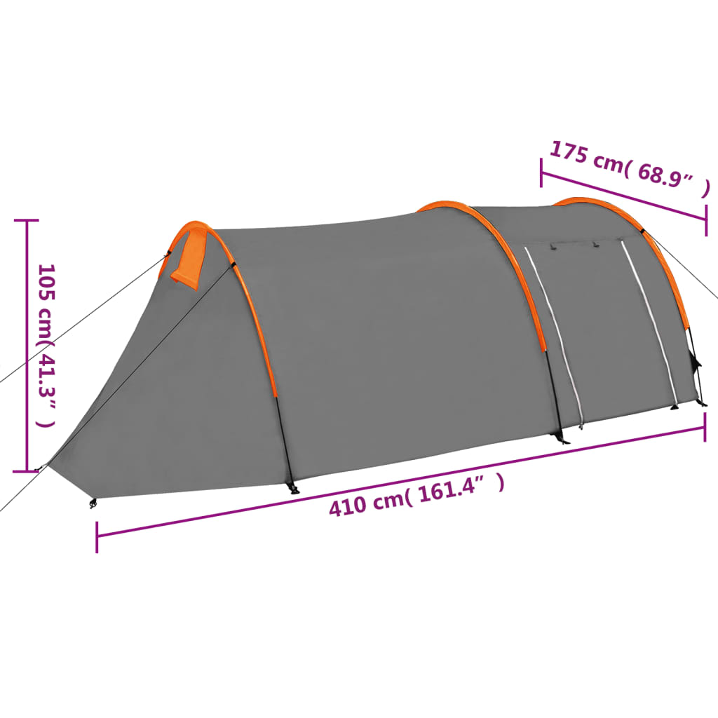 vidaXL Tenda da Campeggio 4 Persone in Tessuto Grigio e Arancione