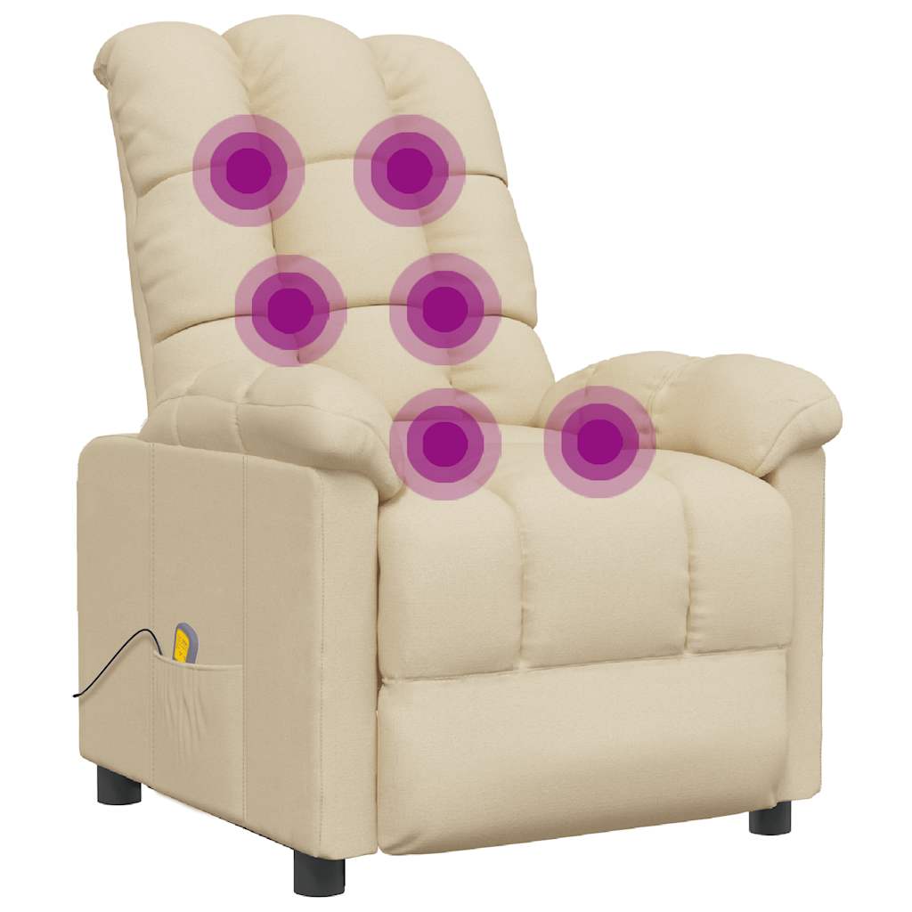 Poltrona Massaggiante Reclinabile In Tessuto Crema - Con Vibrazione E USB, Per Relax Totale