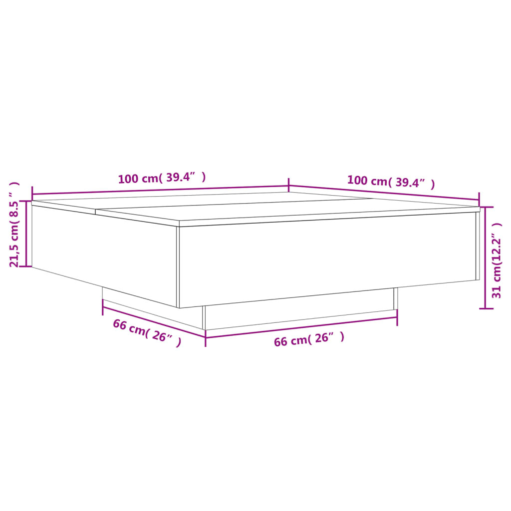 vidaXL Tavolino da Soggiorno con Luci LED Grigio Sonoma 100x100x31 cm