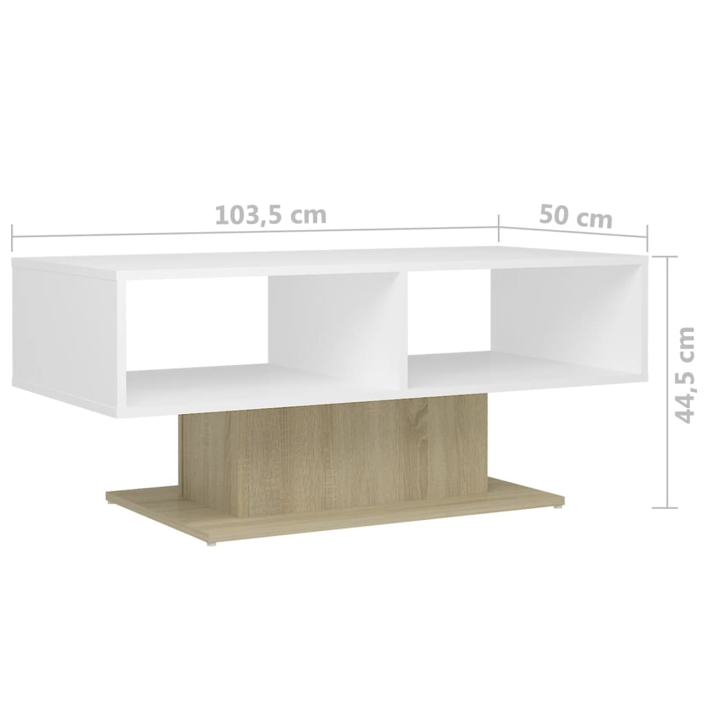 vidaXL Tavolino Salotto Bianco Rovere Sonoma 103,5x50x44,5 Multistrato