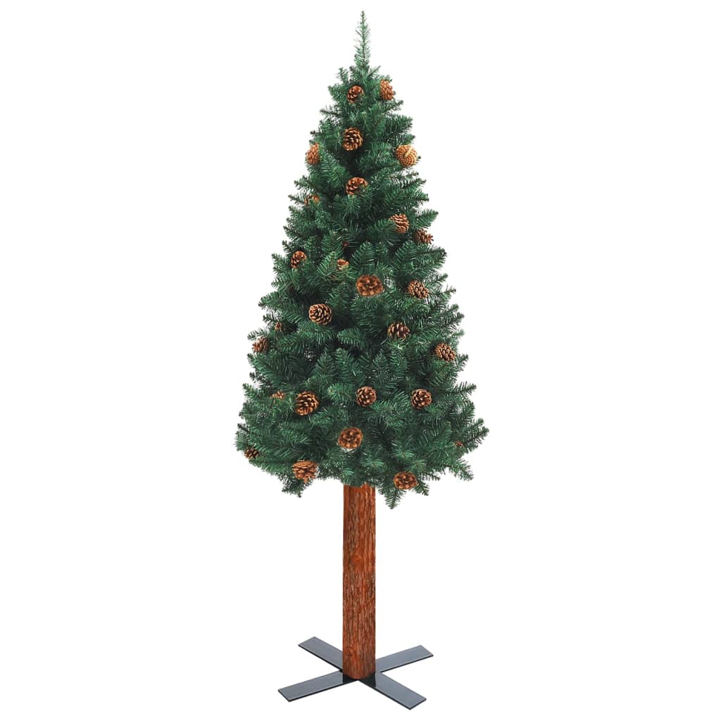 vidaXL Albero di Natale Sottile Preilluminato Palline Verde 150 cm PVC