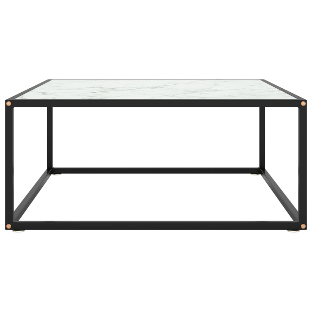 vidaXL Tavolino da Salotto Nero con Vetro Marmo Bianco 80x80x35 cm