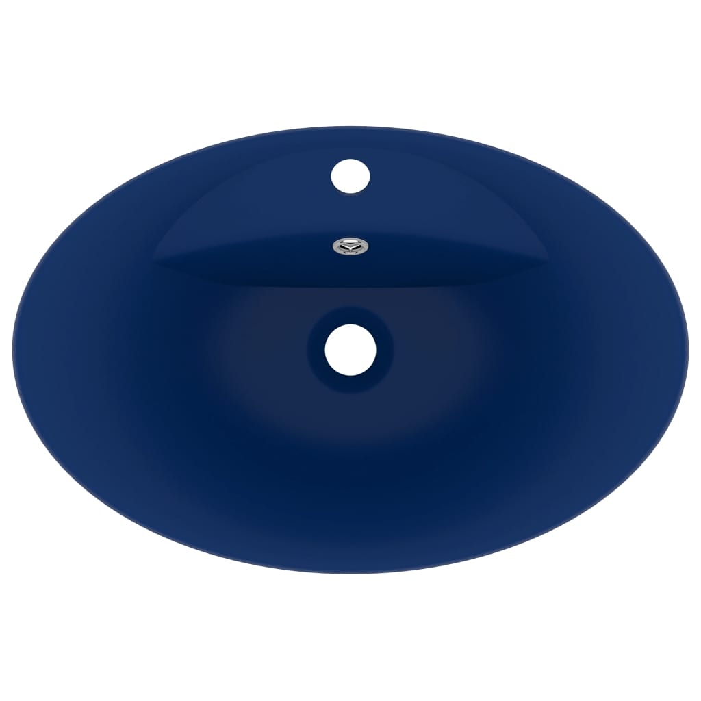 vidaXL Lavabo con Troppopieno Ovale Blu Scuro Opaco 58,5x39cm Ceramica