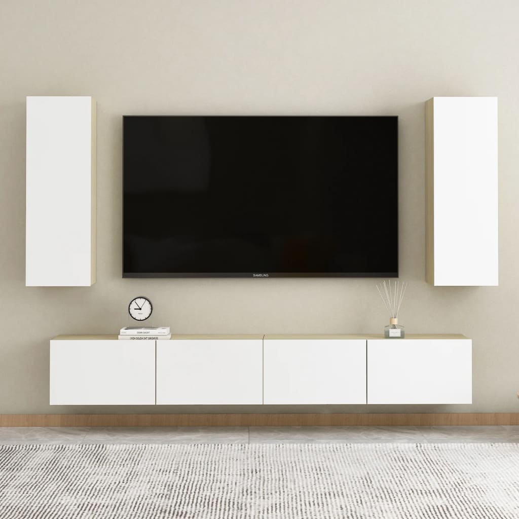 vidaXL Mobili TV 2pz Bianco e Rovere Sonoma 30,5x30x90 cm Multistrato